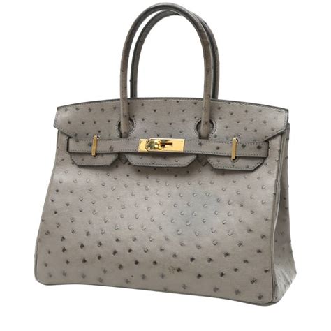 Sac à main birkin 30 en autruche Hermès Gris en Autruche